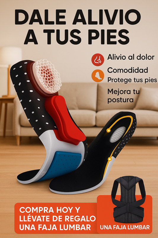 Plantillas Gel Ortopédicas + Faja Lumbar de Regalo