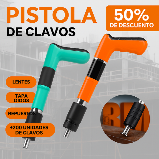 PISTOLA DE CLAVOS DESCARGA AUTOMATICA + 200 CLAVOS FULMINANTES